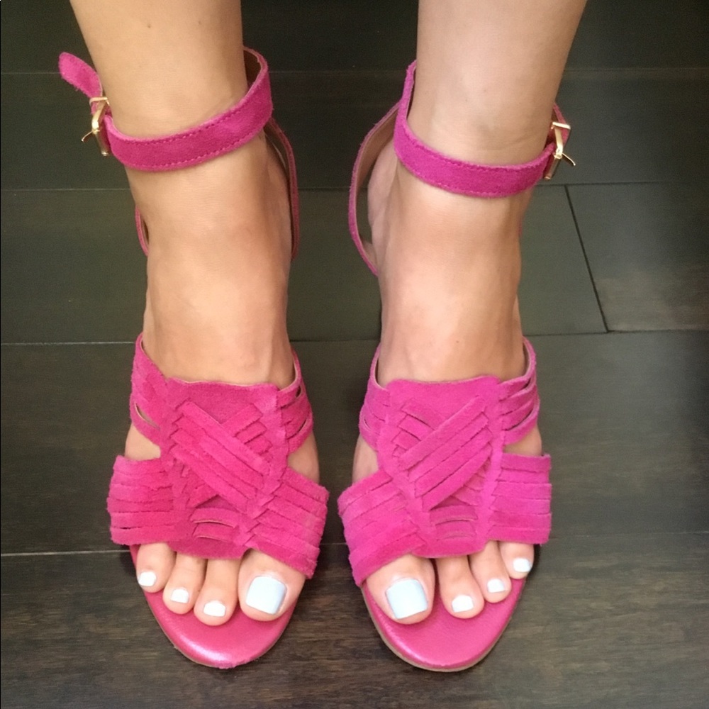 Anthropologie Pink Suede Sandals